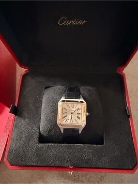 Cartier Two-Tone Santos Wristwatch with Black Strap
